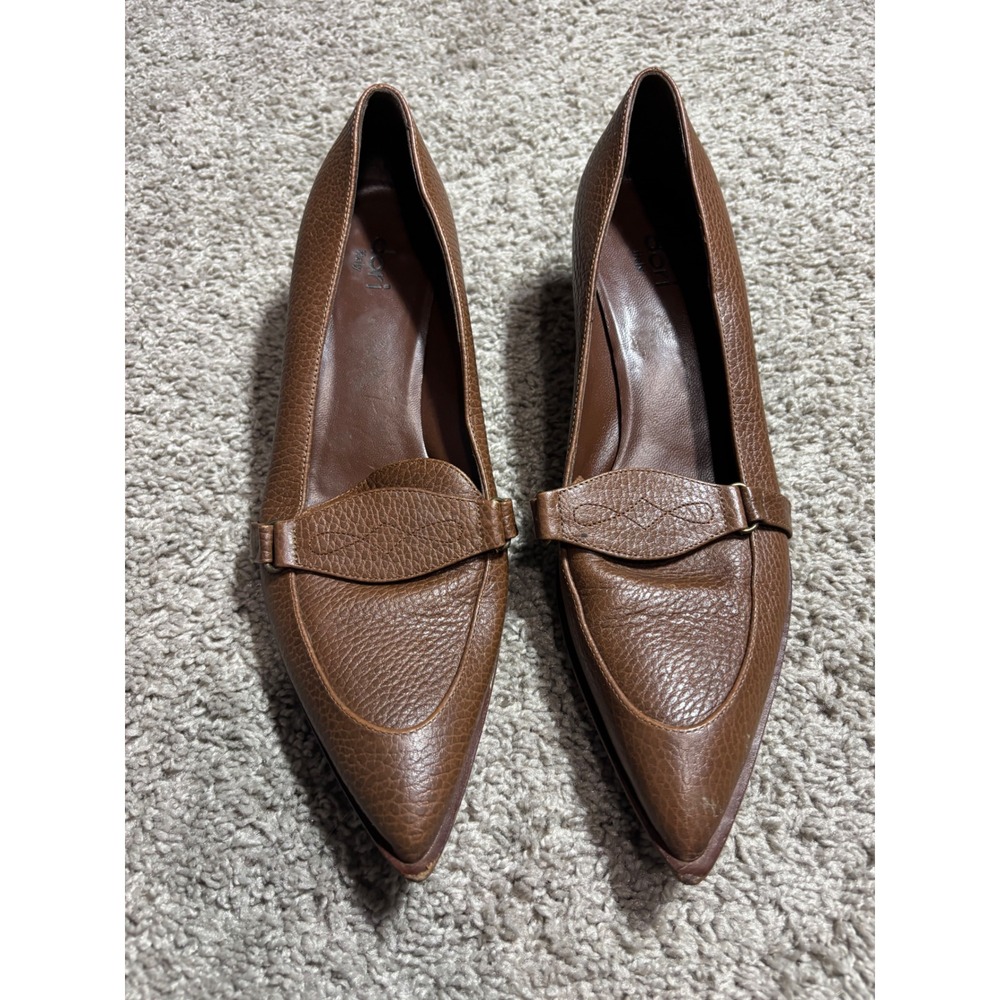 Rodo Italy Brown Pebbled Leather Loafer Kitten Heels Pointed Toe Pumps EU 37
